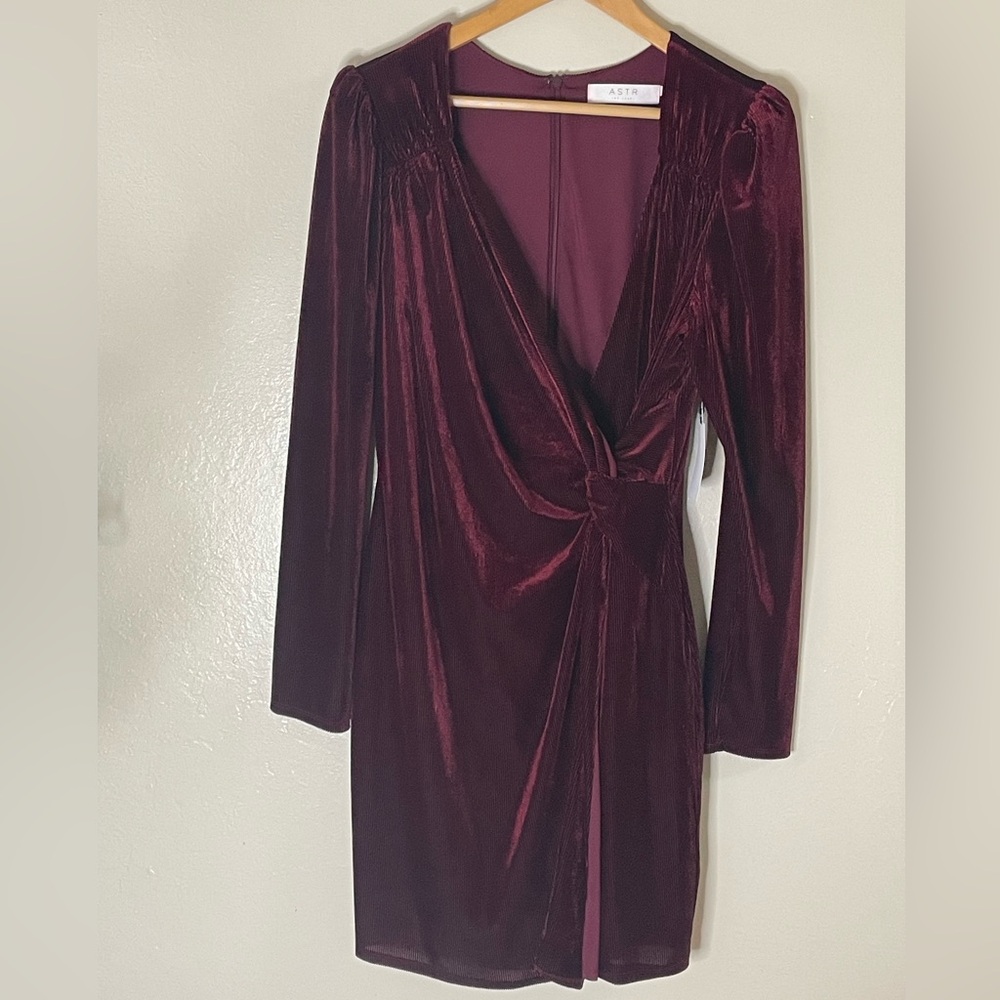 ASTR women’s Red Velvet draped faux wrapped Twisted dress